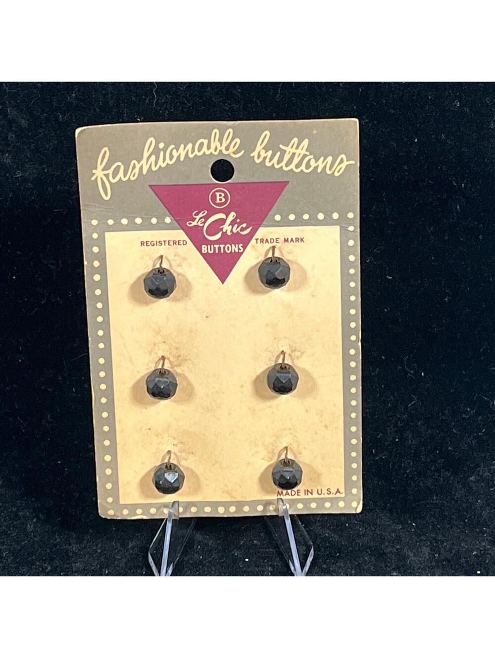 Le Chic Fashionable Black Buttons Vintage Card of 6